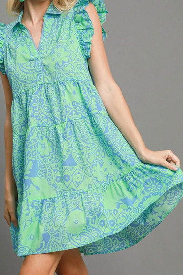 Ruffle Cap Sleeve Mini Dress